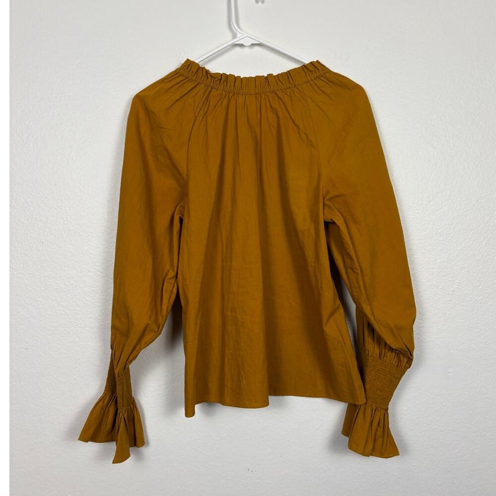 Doen Mustard Cinch Balloon Sleeve Cottagecore Cotton Blouse XS